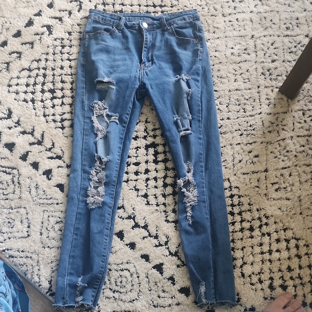 SHEIN Blue Skinny Distressed Jeans